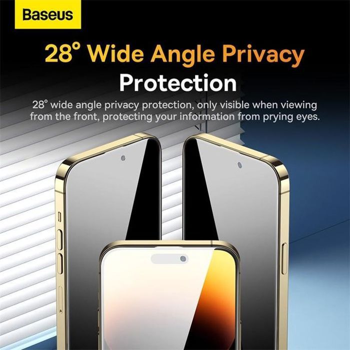 Protecteur d'Écran en Verre Trempé Baseus 0,3 mm Anti-Éblouissement et Protection de la Vie Privée pour iPhone 14 PRO MAX
