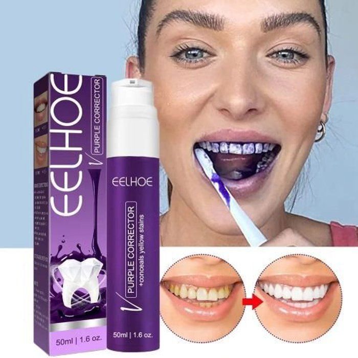 EELHOE Dentifrice blanchissant violet, 50ml, reétiquettes sûres, ories des dents, mousse dentaire, élimination de la plaque dentaire