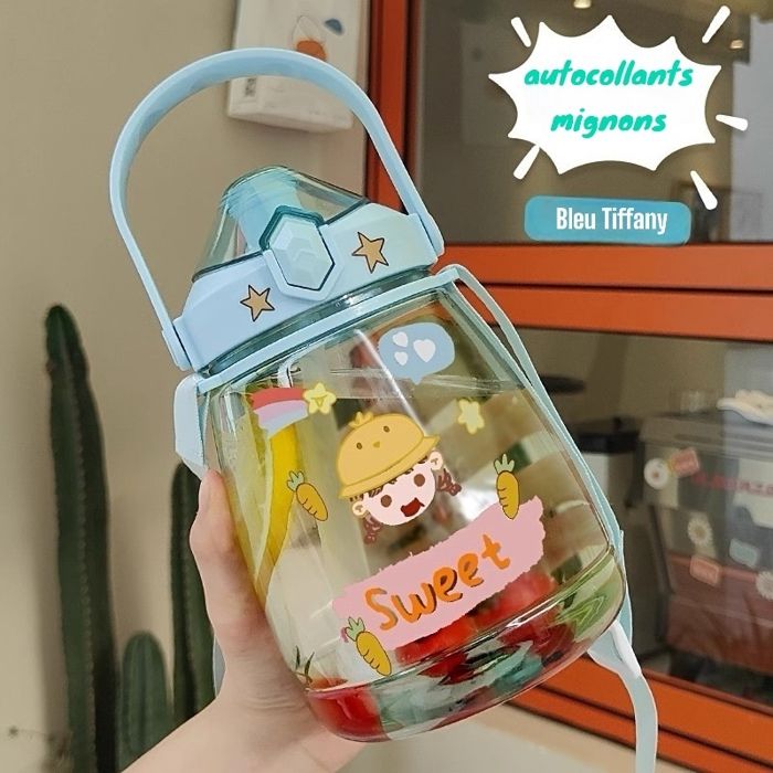 Bouteille d'eau de dessin animé pour filles et garçons , tasse à paille anti-fuite, jus, lait, bulle de thé, clics  pour enfant