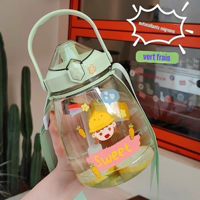 Bouteille d'eau de dessin animé pour filles et garçons , tasse à paille anti-fuite, jus, lait, bulle de thé, clics pour enfant