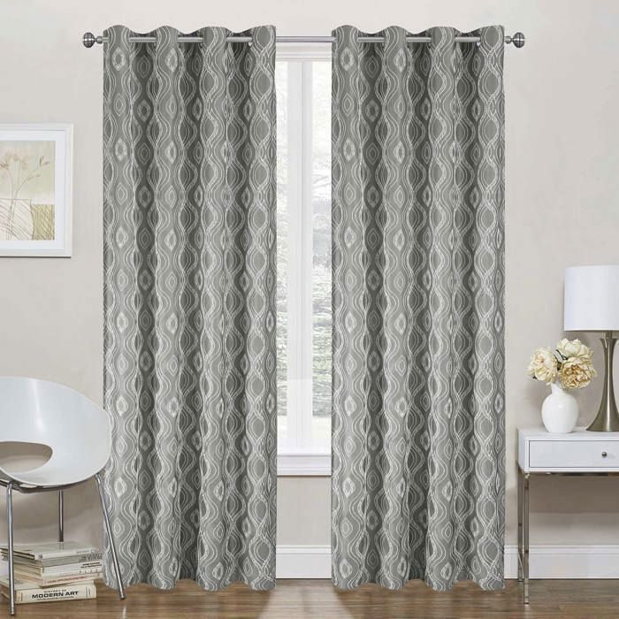 Rideau Fenêtre Jacquard Luxe Avec Anneaux - 140 X 240cm - Gris Clair