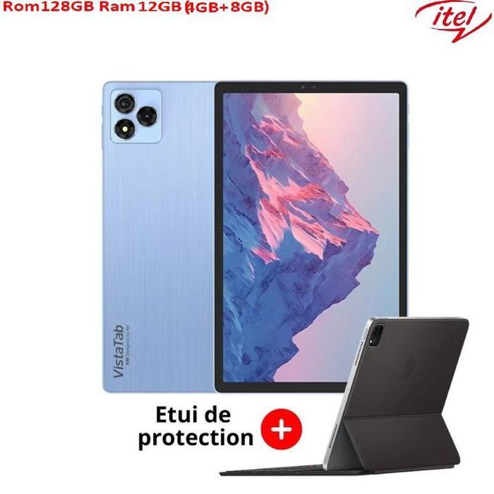 Itel tablette VistaTab10 4G 10"-128GB Ram 12GB (4GB+8GB) 6000mAh, Android12 8MP Pochette+ Screen-Bleu