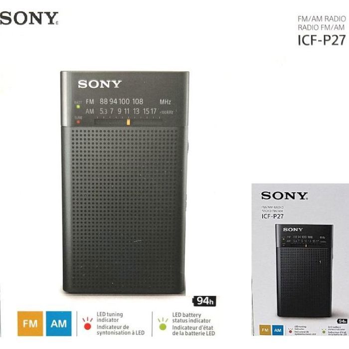 Sony Radio portable avec haut-parleur icf-p27 Audio DSP 3,5mm AM/FM Alimenté par piles
