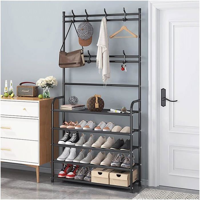 Porte-Manteau 5 Niveaux en Fer - Rangement Optimal pour Entrée, Chambre et Dressing by Glamboost (NOIR)