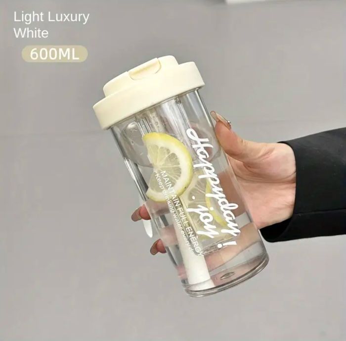 Bouteille d'Eau avec Paille de 600ml, avec Filtre de Mathiation du Thé, Tasse à Thé en Plastique Portable de Grande Capacité