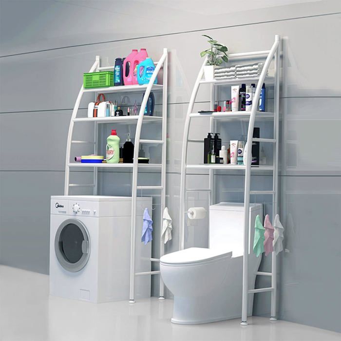 Étagère 3 Niveaux pour Toilettes - Rangement Salle de Bain Toilette, Machine a Laver (Blanche)