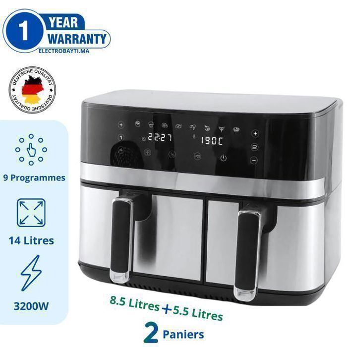 schlëizer Friteuse sans Huile - Airfryer - 2 paniers - 14 Litres -Germany