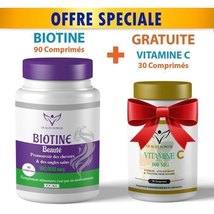 HEALTH POWER BIOTINE PEAU CHEVEUX ONGLES 90 COMPRIMES + VITAMINE C