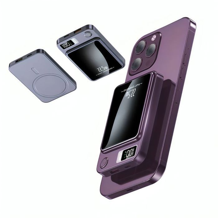 Chargeur portable sans fil magnétique 10000 mAh, PowerBank Pro magnétique sans fil avec affichage numérique LED