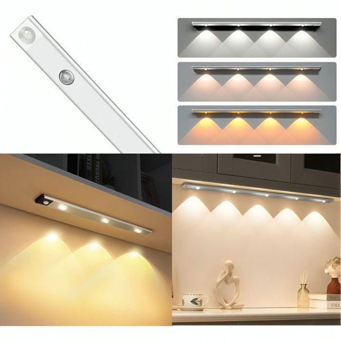 Deux Lampe avec 5 Led 60cm et 3 Led 40cm Rechargeable de Placard et Cuisine avec Détecteur de Mouvement avec 3 Modes Éclairage