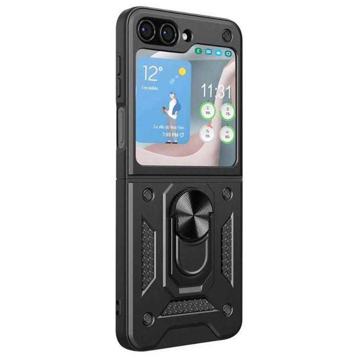 Coque pour Samsung Galaxy Z Flip 5, Protection Rigide Ultra Résistante avec Support - Noir