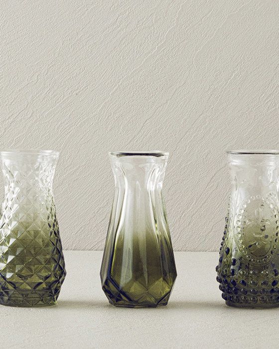 Ensemble de Vases - Arya - Verre - 6 x 12 cm - Couleur Verte - Design Contemporain