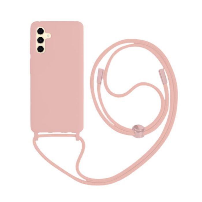 Coque Cordon pour Samsung Galaxy A55 5G, Protection Antichoc en Silicone Rose
