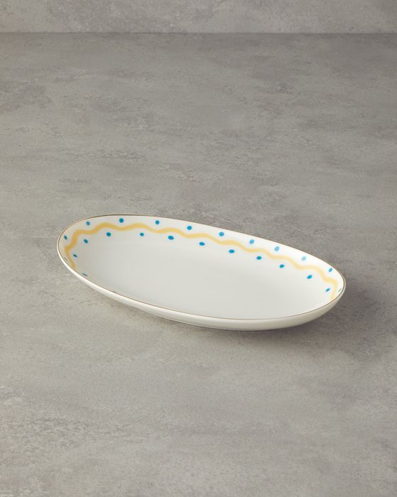 Assiette Creuse Ovale - Carny - Yellow - Porcelaine à la cendre d'os - 25 cm - Bleu Jaune