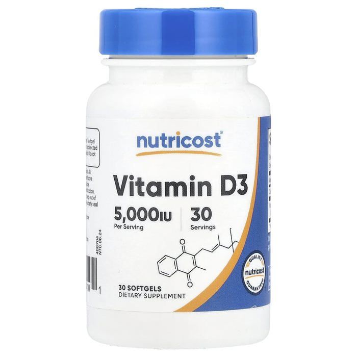 Vitamine D3, 5000 UI -  forme de cholécalciférol - 30 Softgels