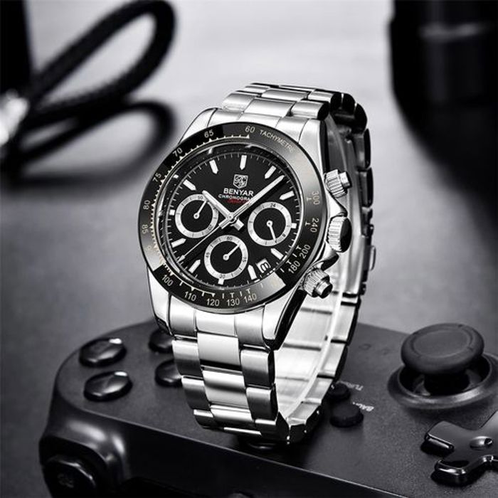 Montre - Benyar - Chronographe - Acier inoxydable - Doré - Résistante à l'eau