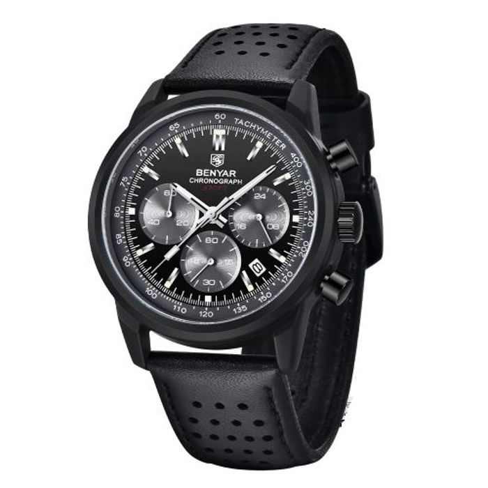 Benyar Montre Bracelet En Noir Marron Quartz Pour Hommes Etanche Chronographe