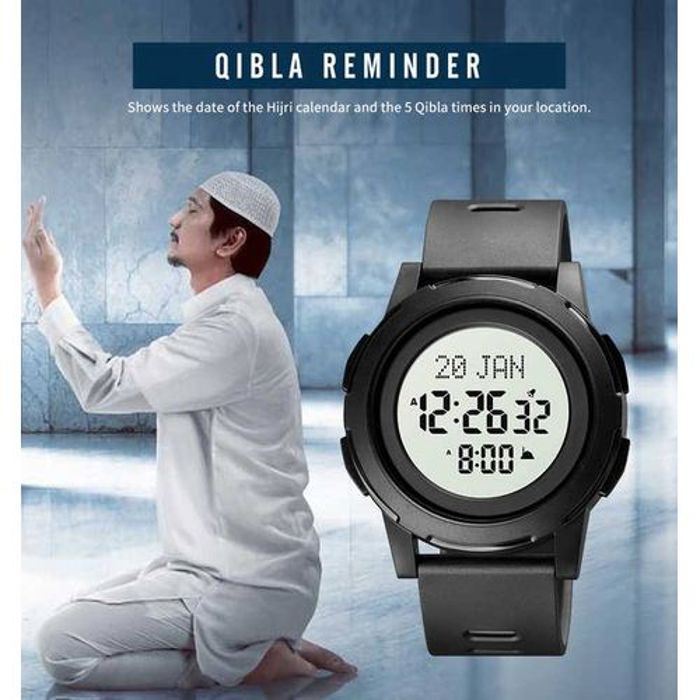 Skmei Montre Qibla Numérique, avec compte à rebours, lumière LED, réveil, 5 Bars