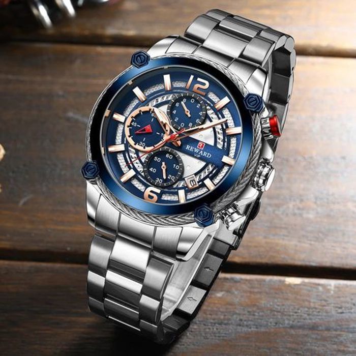 Montre - REWARD - Chronographe - Acier inoxydable - Étanche 30M - Style Casual