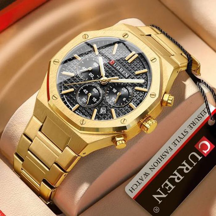 Curren Montre chronographe à quartz en acier horloge lumineuse, classique, simple
