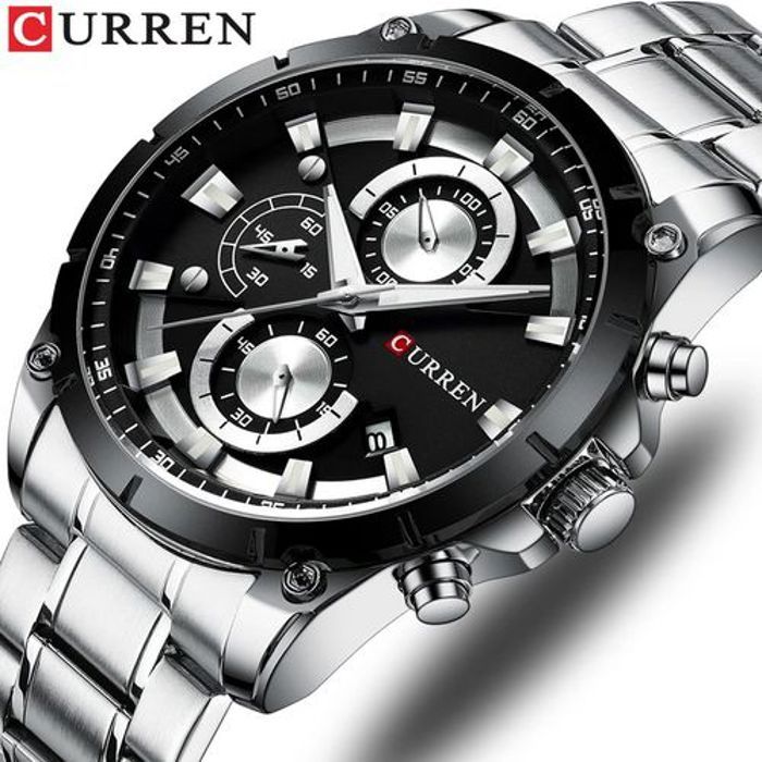 Curren Montre-bracelet chronographe à quartz pour homme, en acier inoxydable, à la mode