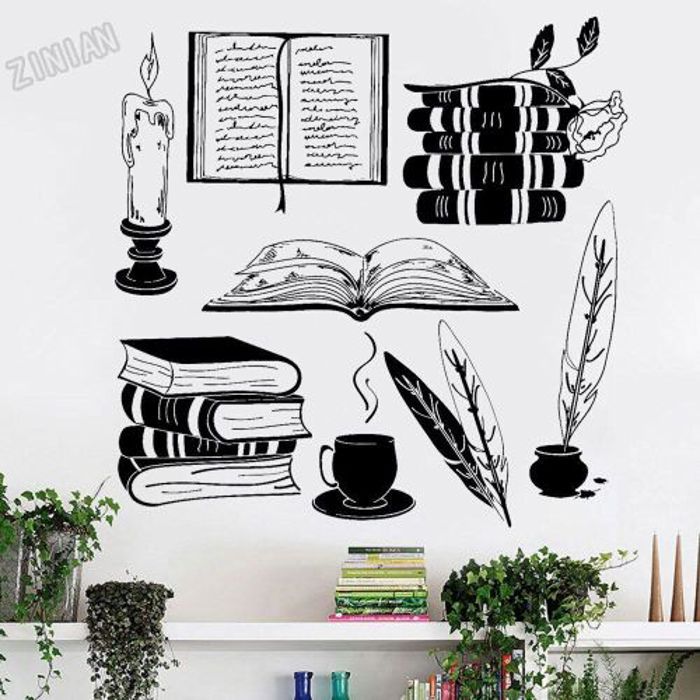 Autocollant mural vintage en vinyle pour bibliothèque