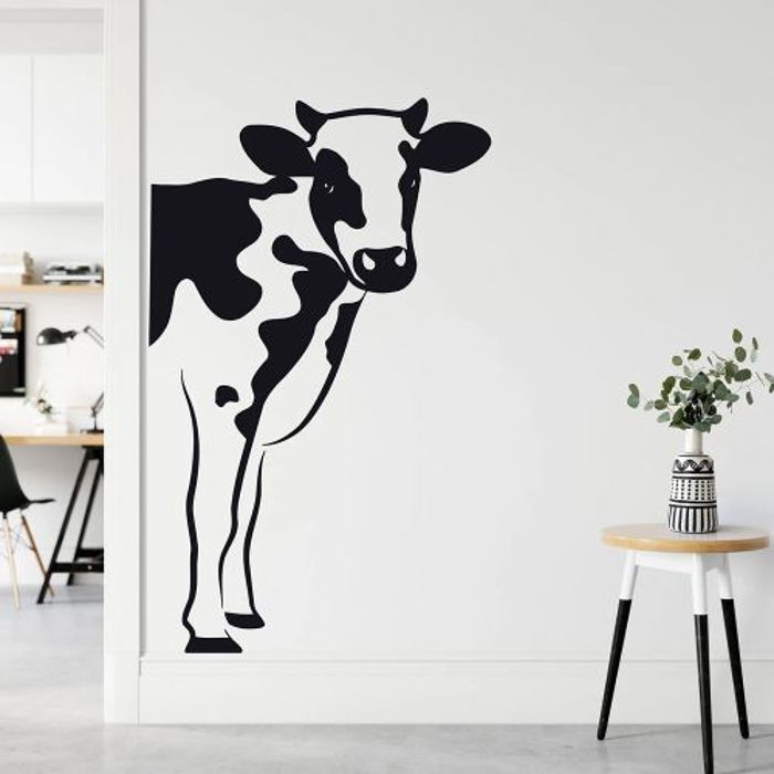 Autocollant mural en vinyle avec tête de vache pour la cuisine, décor de ferme