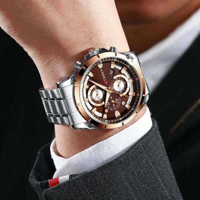 Curren - Montre-bracelet chronographe   quartz pour homme, en acier inoxydable,   la mode - 178