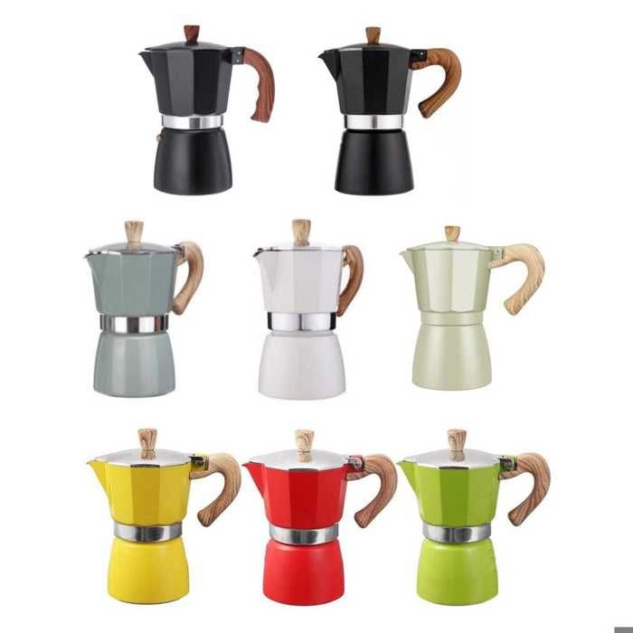Cafetière Octogonale a valve Unique, Pot Moka en Aluminium, Extraction pour Machine à café Italienne avec Poignée en bois Antidérapa