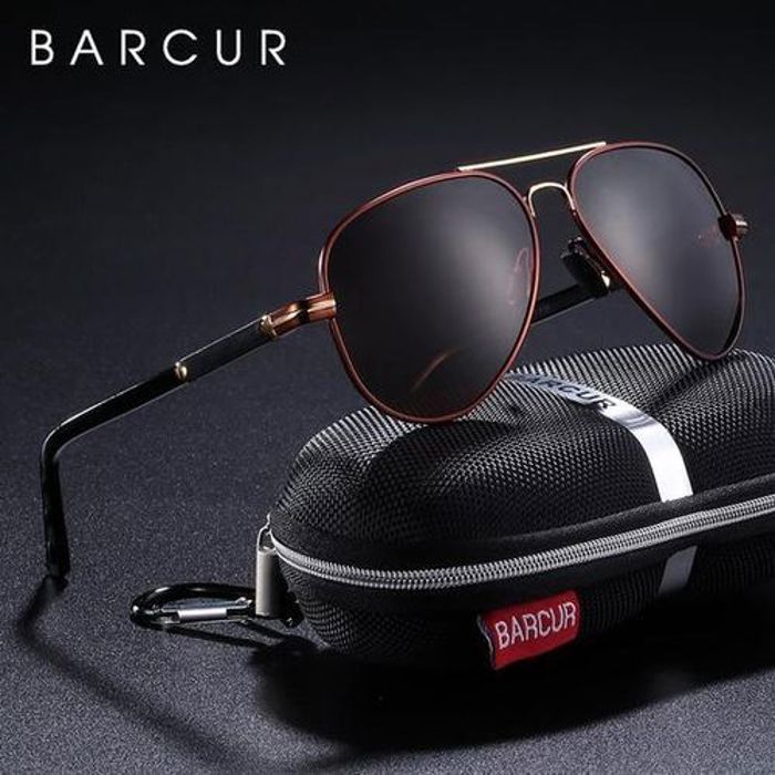 BARCUR Lunettes de soleil hommes professionnel A8721- Marron dorée