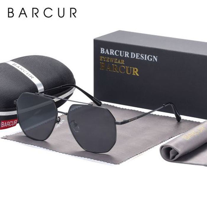 BARCUR Lunettes De Soleil Polarisées Pour Hommes Classiques Verres Carrés Noir