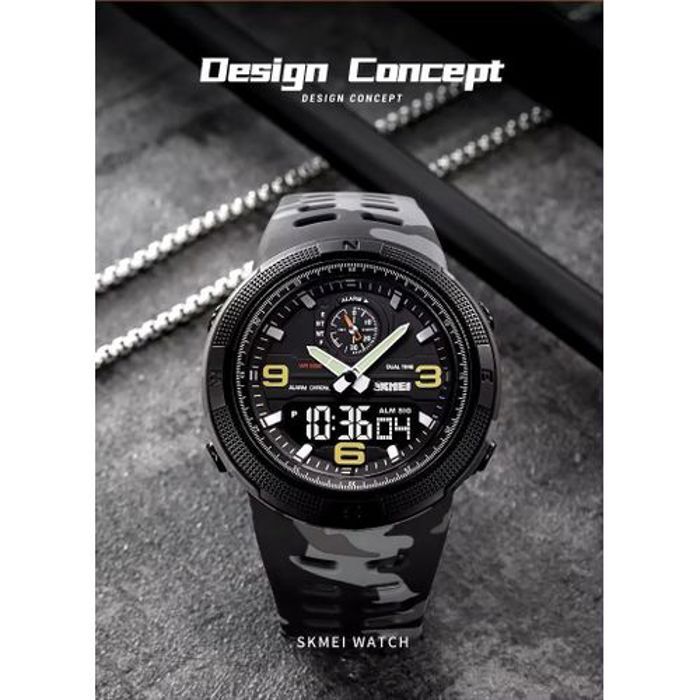 Montre Sport Numérique - SKMEI - 1251 - Étanche 50m - Affichage LED - Silicone Noir