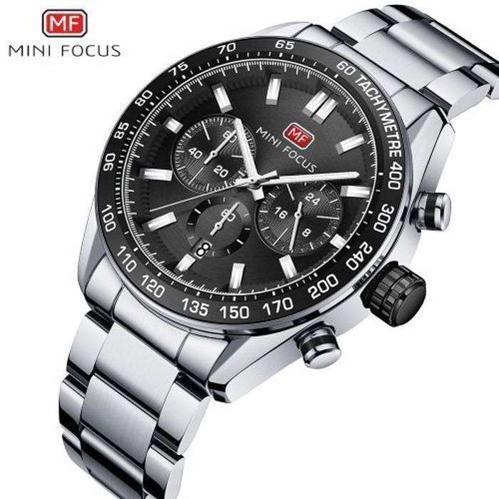 montre-bracelet Mini Focus 0403 acier inoxydable solide chronographe montre hommes date automatique 3atm