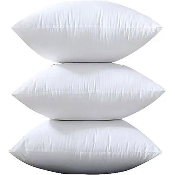 Lot de 3 inserts de coussin décoratifs carrés pour intérieur de canapé – 45x 45 cm – Housse 100 % coton – Blanc