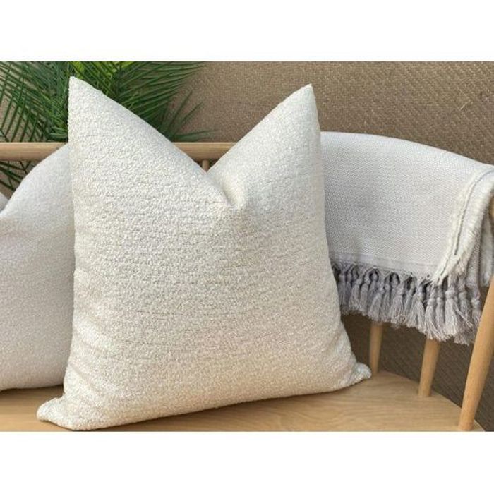 Housse de Coussin Beige en Bouclé Ultra Doux, Coussin Bouclé Moelleux, Coussin Texturé écru en Bouclé