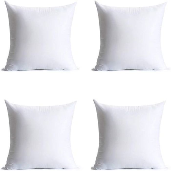Lot de 4 inserts de coussin décoratifs carrés pour intérieur de canapé – 45x 45 cm – Housse 100 % coton – Blanc