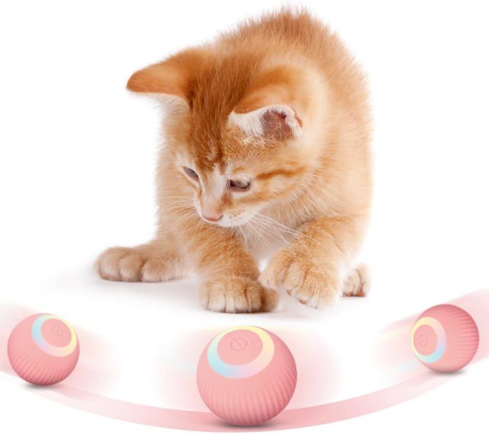 Balle intelligente de jeu automatiques rechargeable pour chat et petit chien - Rose
