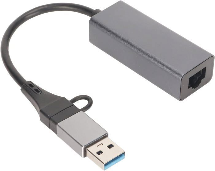 Adaptateur Type-C - RJ45 10/100/1000 Gigabit Ethernet, Compatible avec USB 3.0/2.0,
