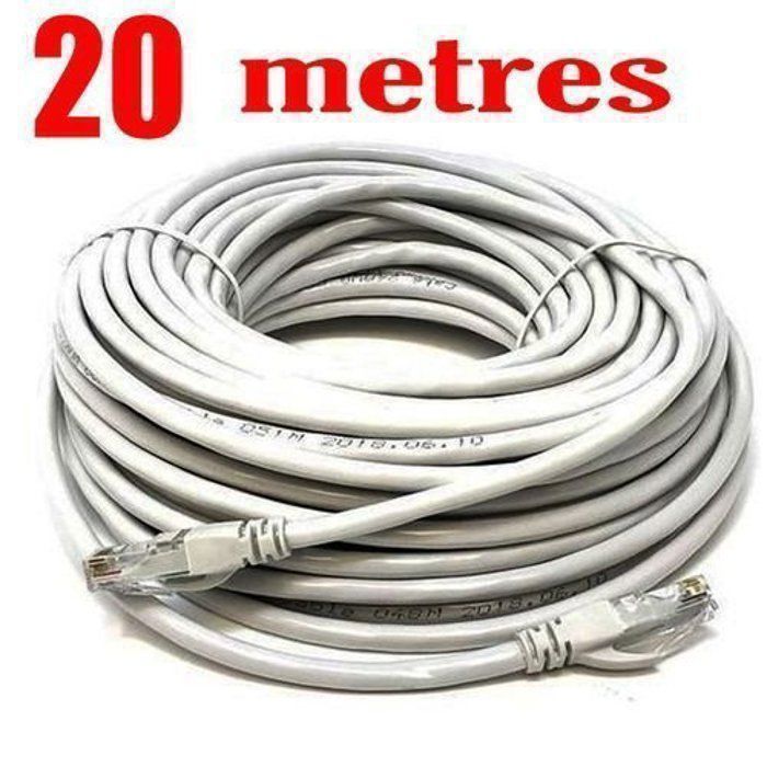 Cable Réseau Ethernet RJ45 CAT6 20 M pour : ADSL/LAN/Récepteur/TV/PC/Camera