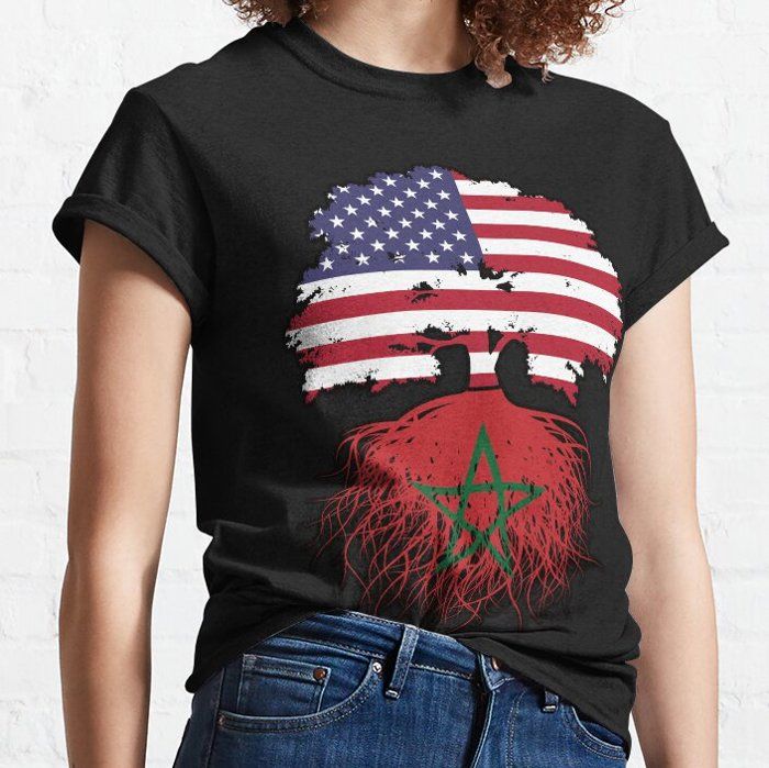 Drapeau marocain, marocain, américain, américain, racines d'arbres T-shirt