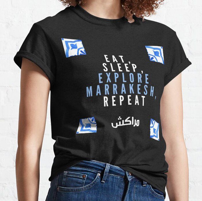T-shirt - OUTFITS AND MORE - Eat Sleep Explore Marrakesh Repeat - 95% coton - Manches courtes - Noir