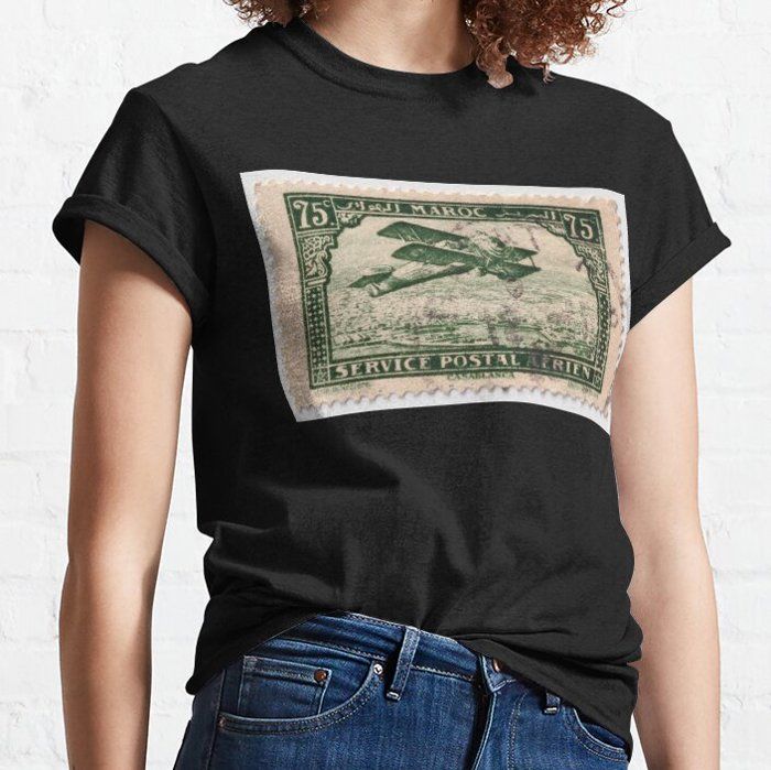 T-shirt - OUTFITS AND MORE - Timbre postal aérien marocain 1922 - 95% coton - Manches courtes - Mixte