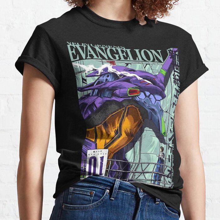 T-shirt - OUTFITS AND MORE - Neon Genesis Evangelion - 95% coton - Manches courtes - Noir - Marjane Mall - Image 1