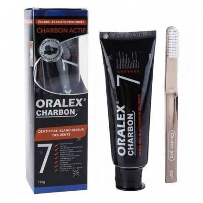 ORALEX Dentifrice blanchisseur des dents au Charbon actif (150g) + Brosse à Dents