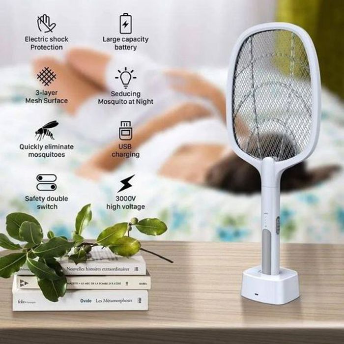 Raquette anti moustique(Mouches)Tapette électrique Rechargeable,avec lumière Uv
