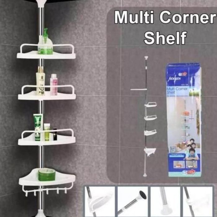 Étagère coin de douche telescopique d'angle de salle de bain à 4 étages-SALLE DE BAIN
