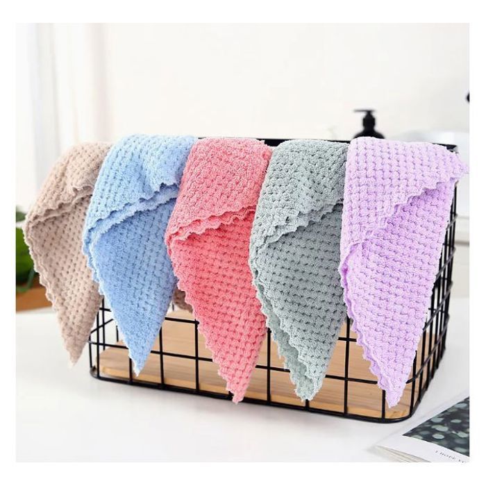 Pack de 5 Serviettes de nettoyage de cuisine en microfibre à bords coupés en treillis d'ananas 30 x 30 cm 25 g couleur aleatoire