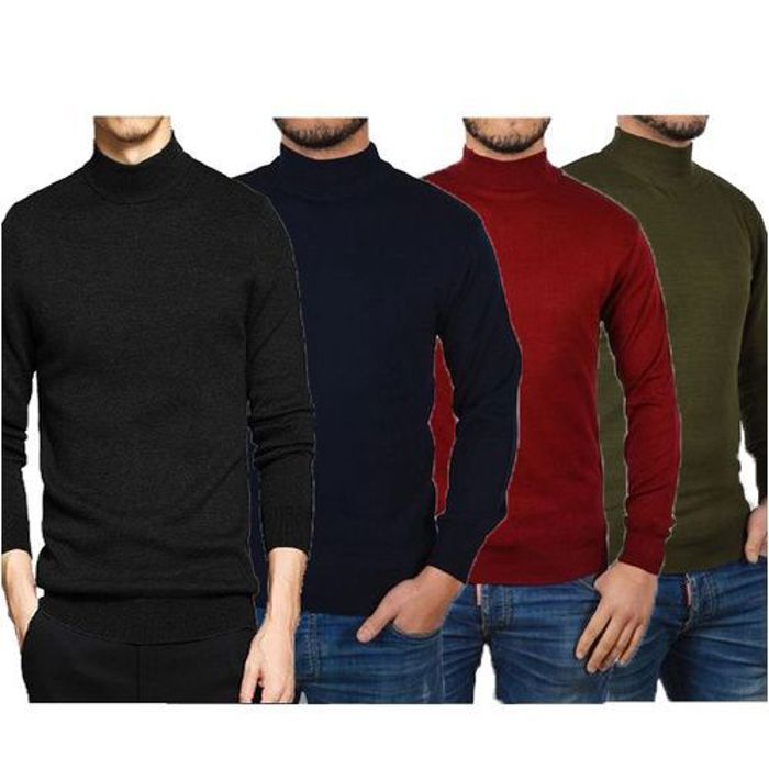 Pack de pulls - Homme - Col roulé - Noir, Bleu, Grenat, Vert - 4 pièces - Doux et chaud - Marjane Mall - Image 1