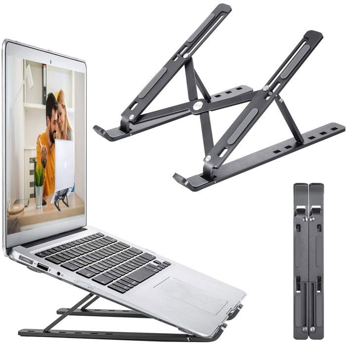 Support pour ordinateur portable, support de bureau ergonomique pliable en Plastique réglable à 6 angles - NOIR