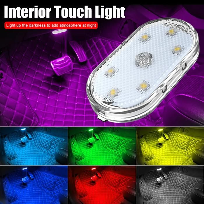 Lumières tactiles LED sans fil pour voiture, 4 piéces éclairage intérieur